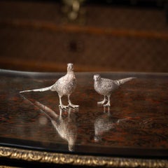 20thC English Solid Silver Pair Of Pheasant Salt & Pepper Shakers, Asprey c.1970
