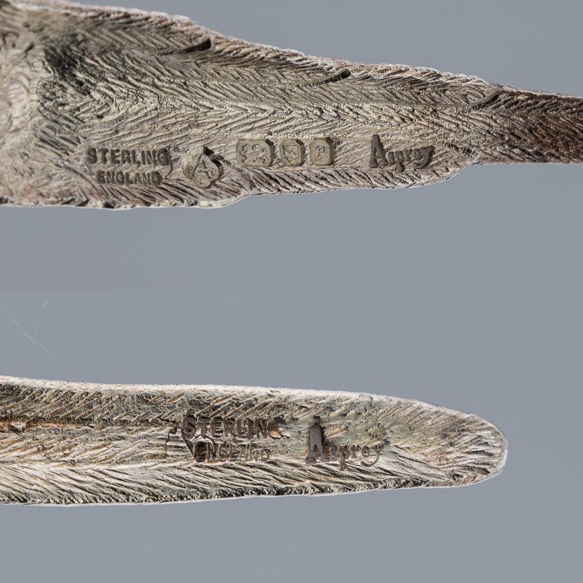 20thC English Solid Silver Pair Of Pheasant Salt & Pepper Shakers, Asprey c.1970 im Angebot 13