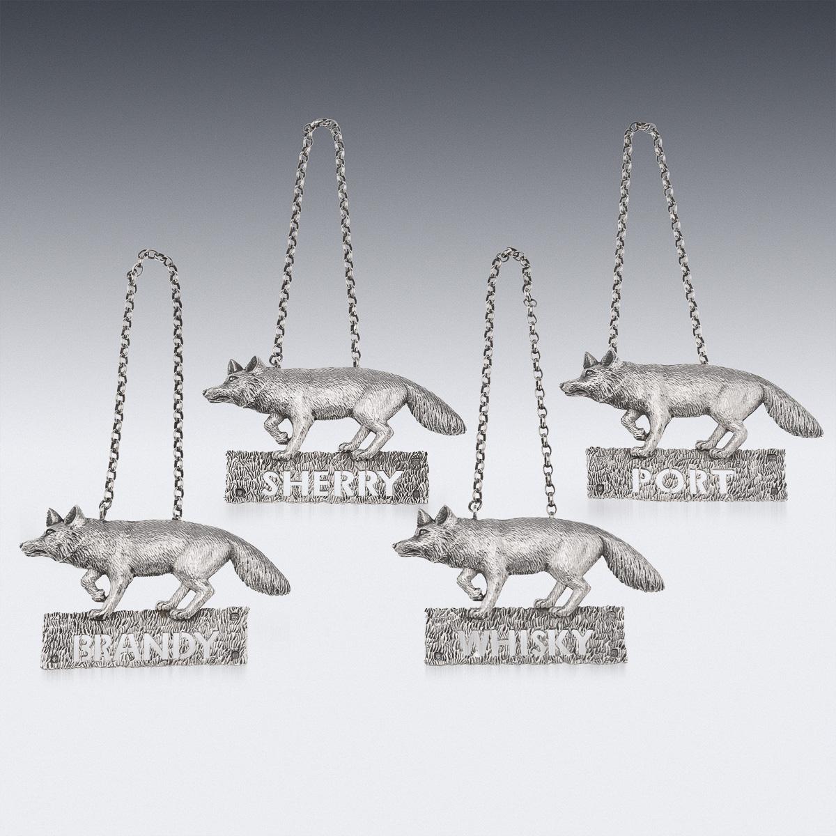 Other 20thC English Solid Silver Set Of Four Decanter Labels, Mappin & Webb c.1976 For Sale