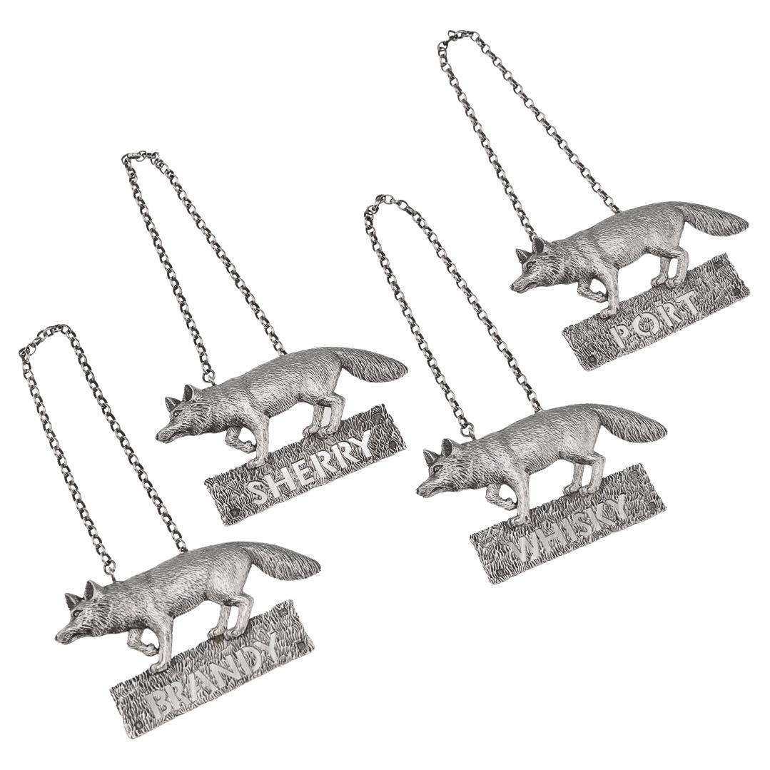 20thC English Solid Silver Set Of Four Decanter Labels, Mappin & Webb c.1976 For Sale