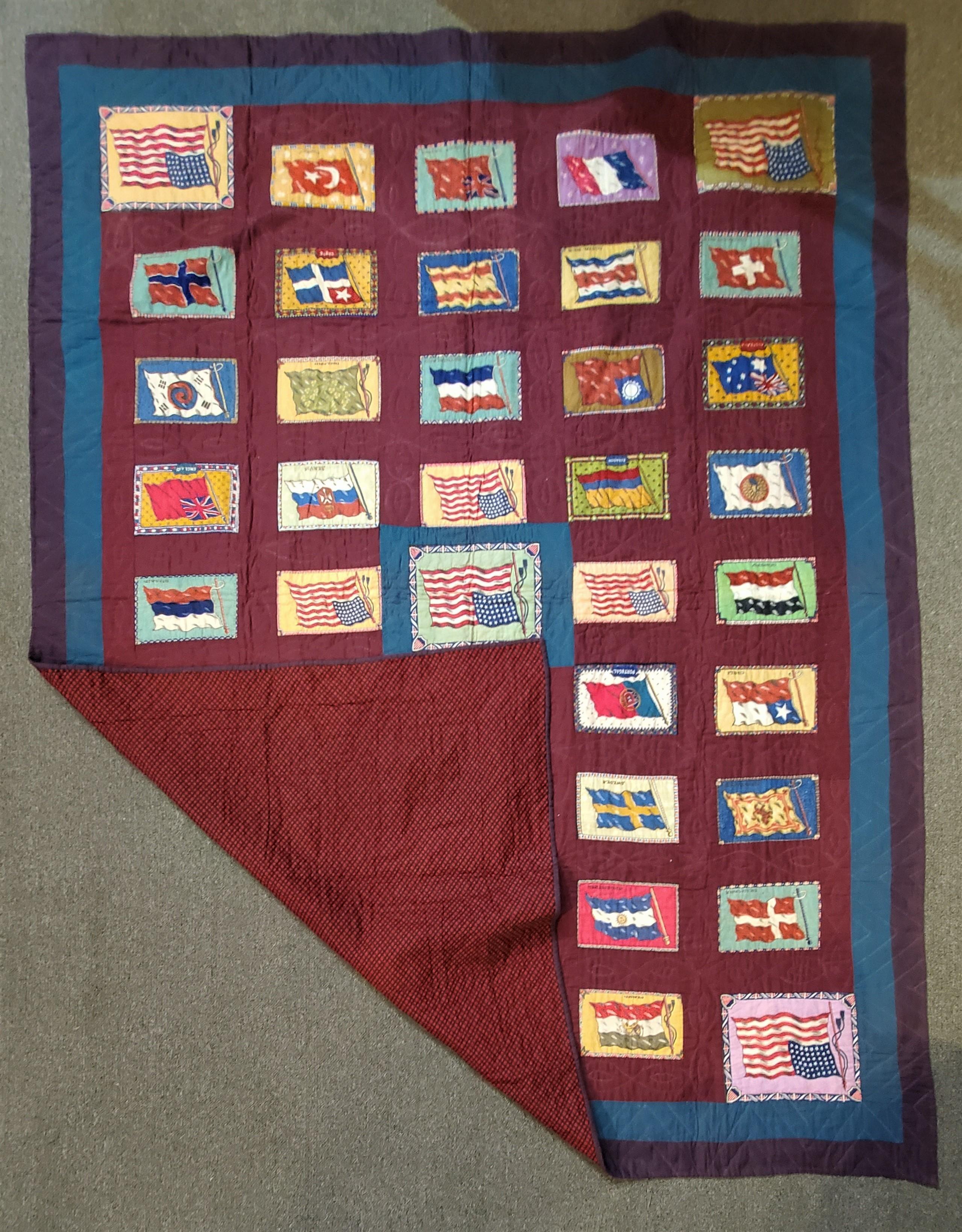 20th century flag flannels cigar premium flags. This double border is in wool and the backing is a cotton calico back.