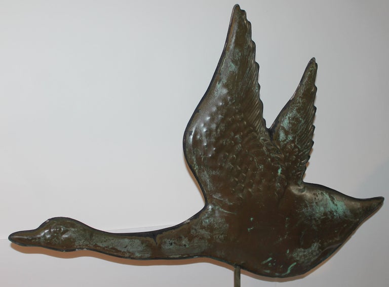 Copper 20thc Flying Goose Weather Vane For Sale