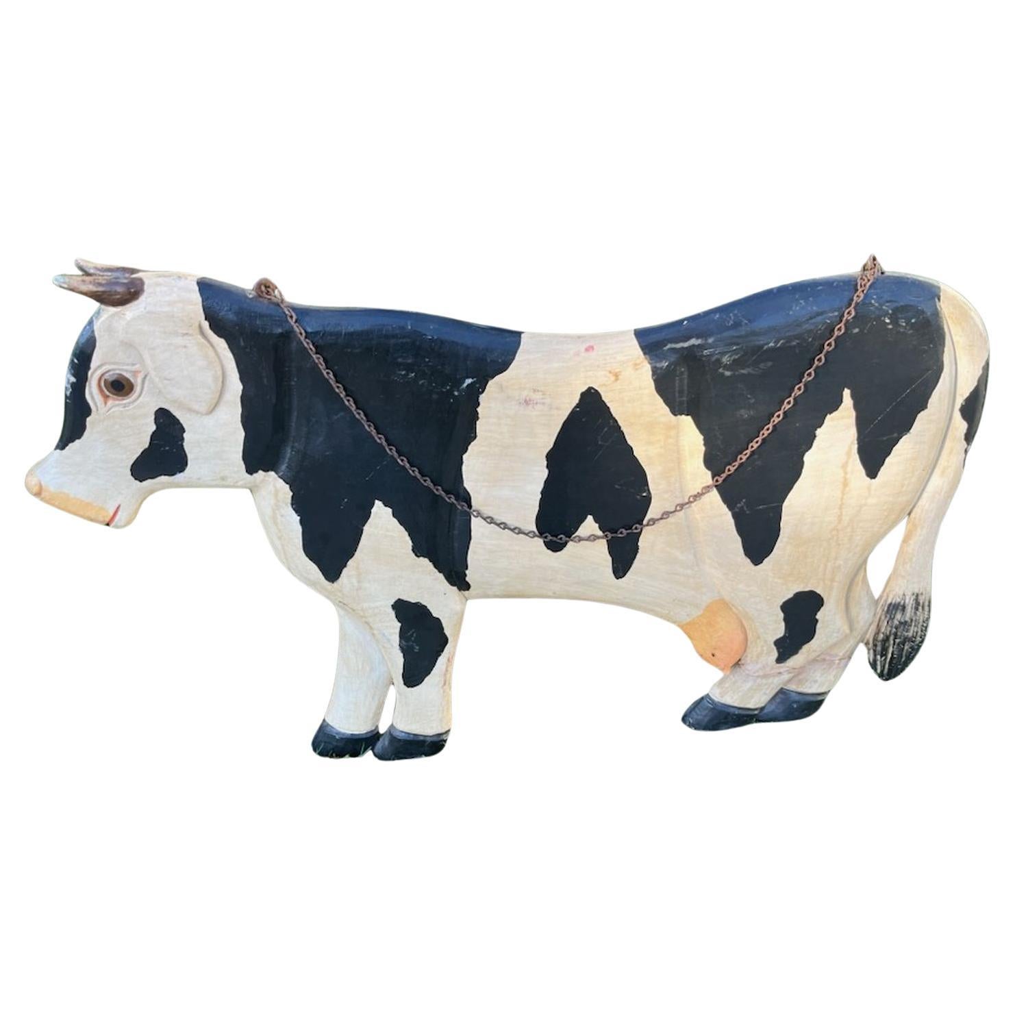 20Thc Folk Art Cow Sign W/ Original Chain For Sale