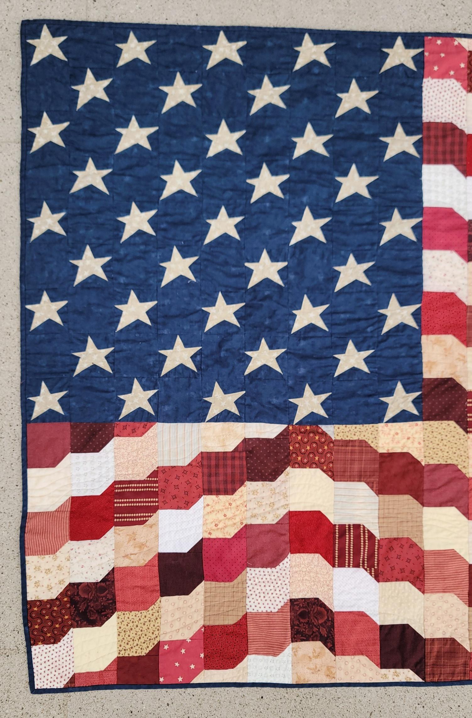 American 20Thc Folky Flag Quilt For Sale