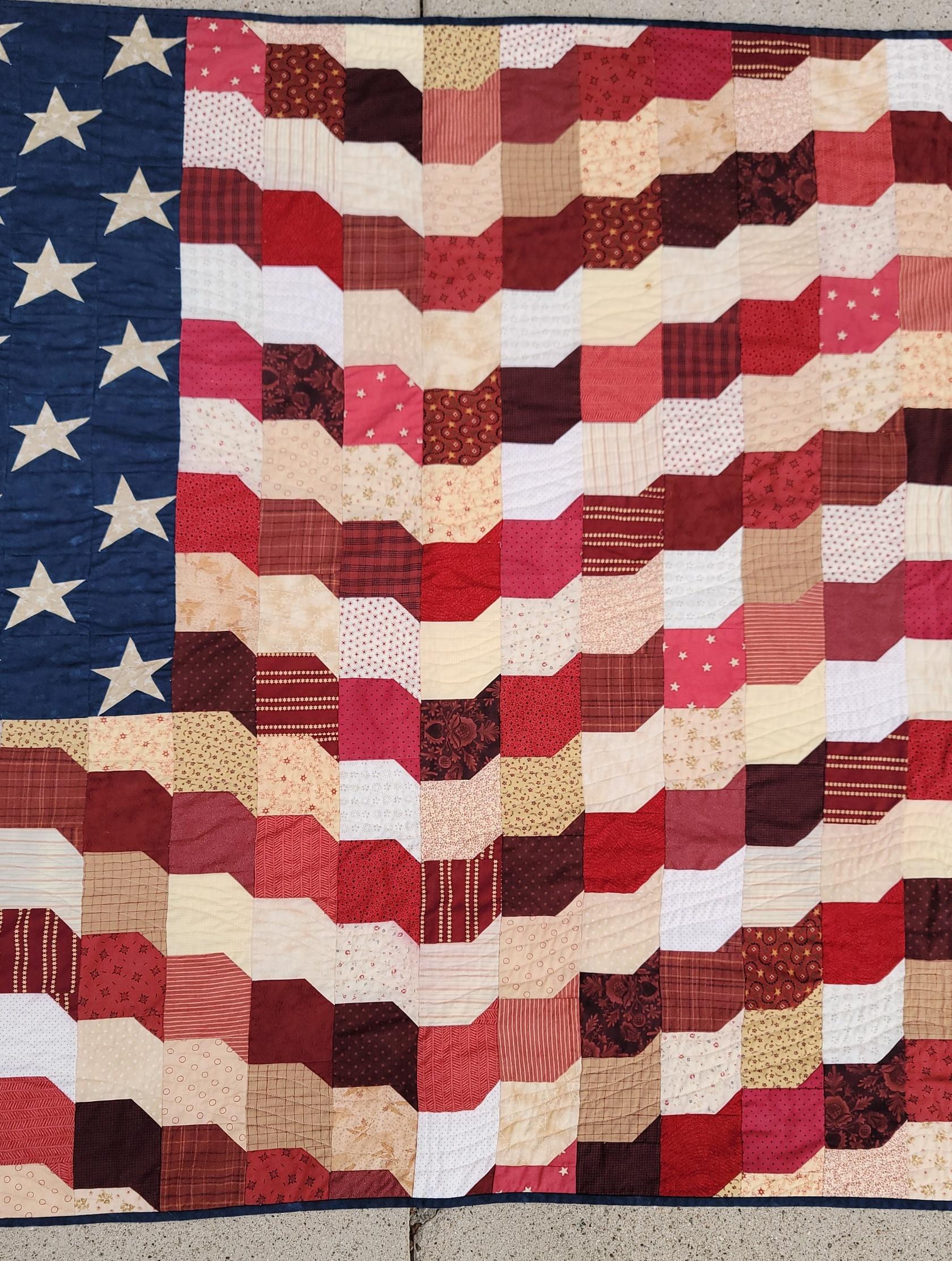 Hand-Crafted 20Thc Folky Flag Quilt For Sale