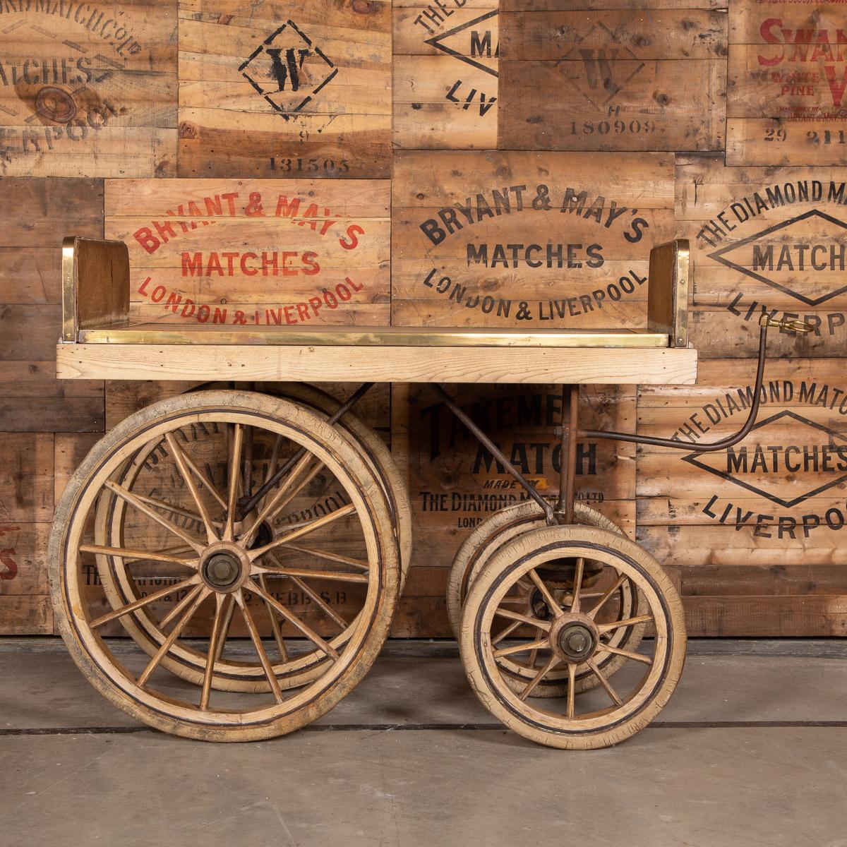 Antique early 20th century Parisian patisserie cart, used circa 1900s to sell pastries and fresh bread on the cobbled streets of Paris. Handcrafted out of wood with original brass fittings. A real conversation piece and a superb piece of history