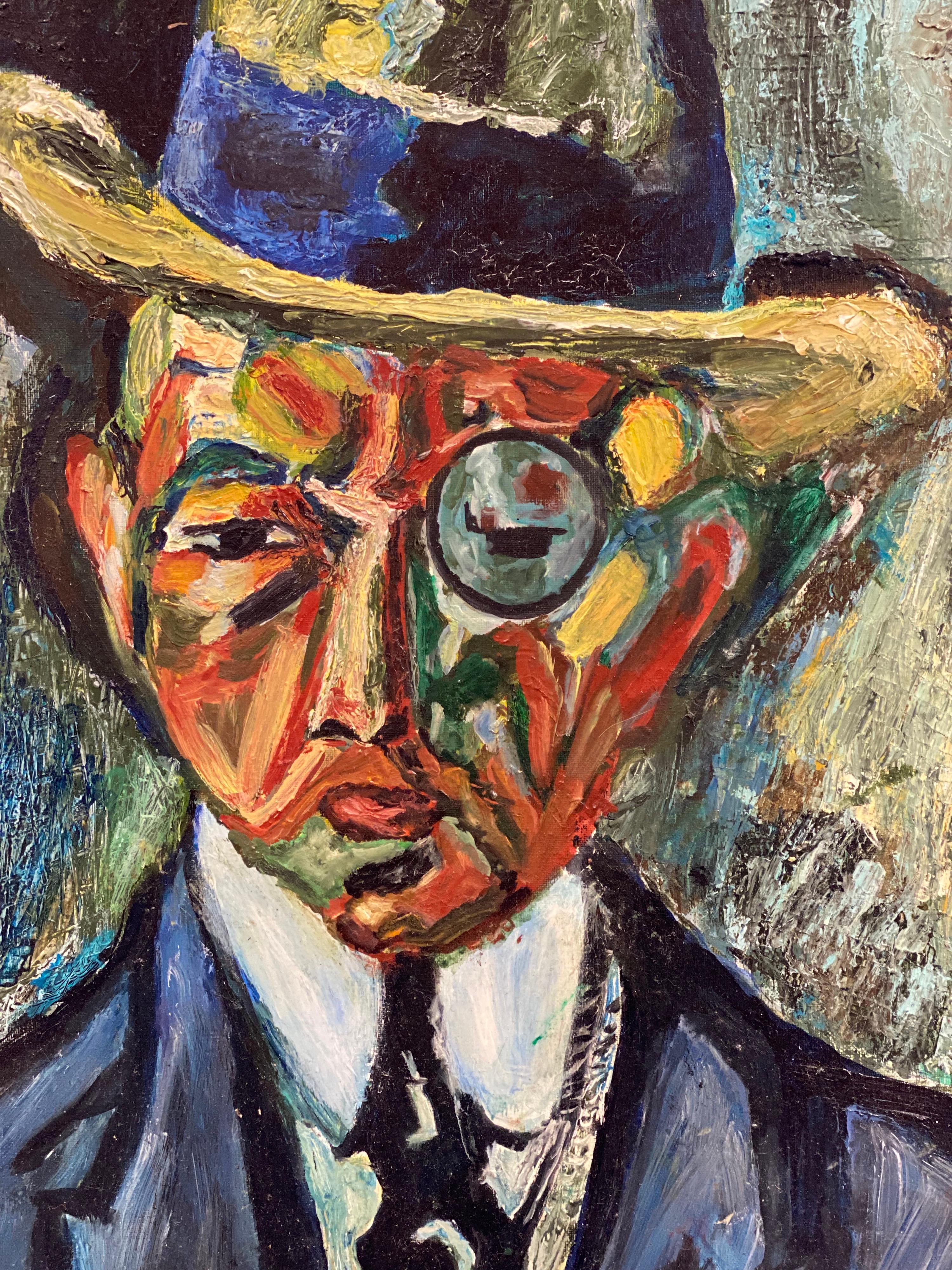 Peinture à l'huile moderniste et coloriste française - Portrait abstrait d'un gentleman  - Painting de 20thC French