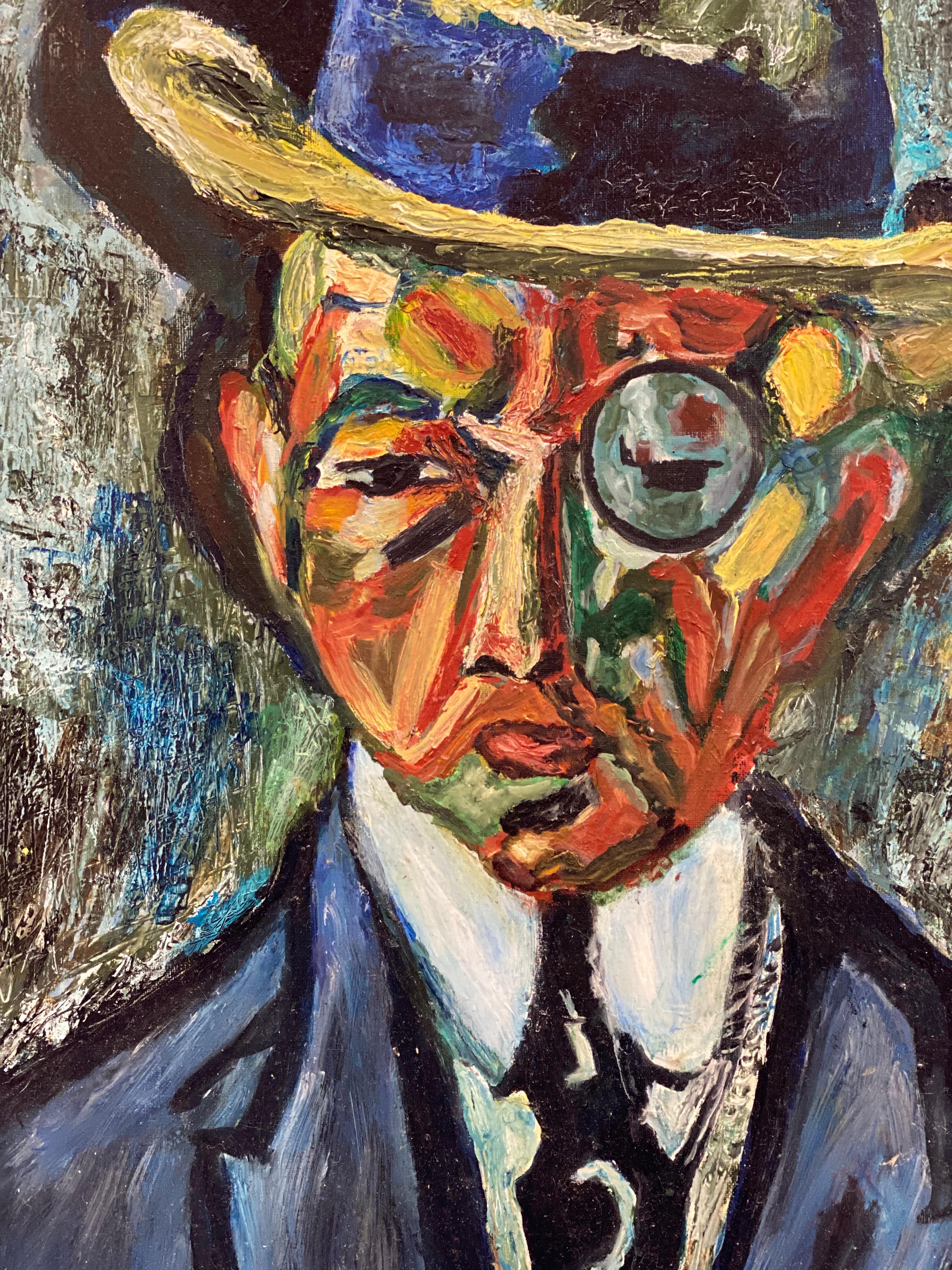 Peinture à l'huile moderniste et coloriste française - Portrait abstrait d'un gentleman  - Fauvisme Painting par 20thC French