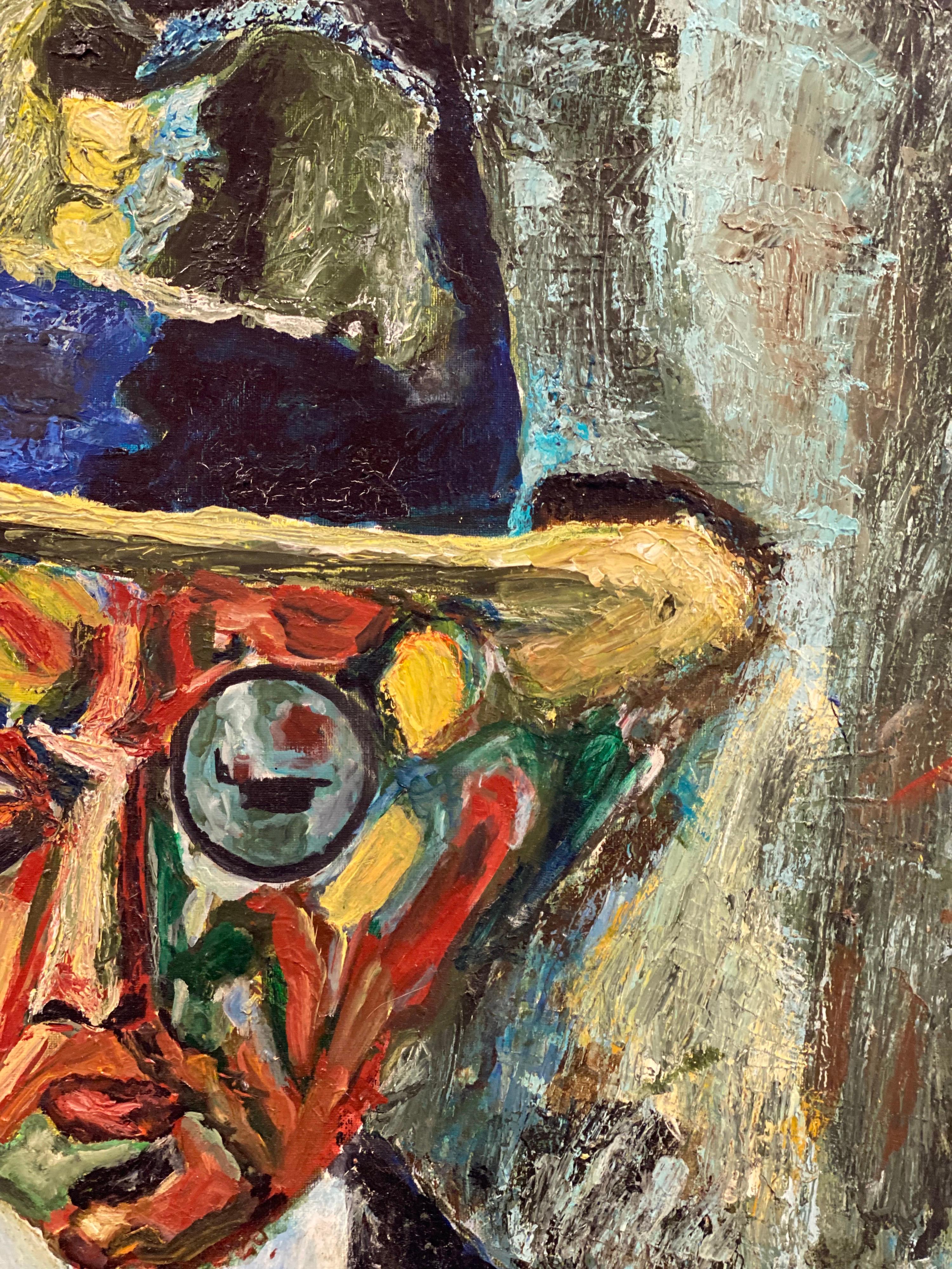 Peinture à l'huile moderniste et coloriste française - Portrait abstrait d'un gentleman  en vente 1