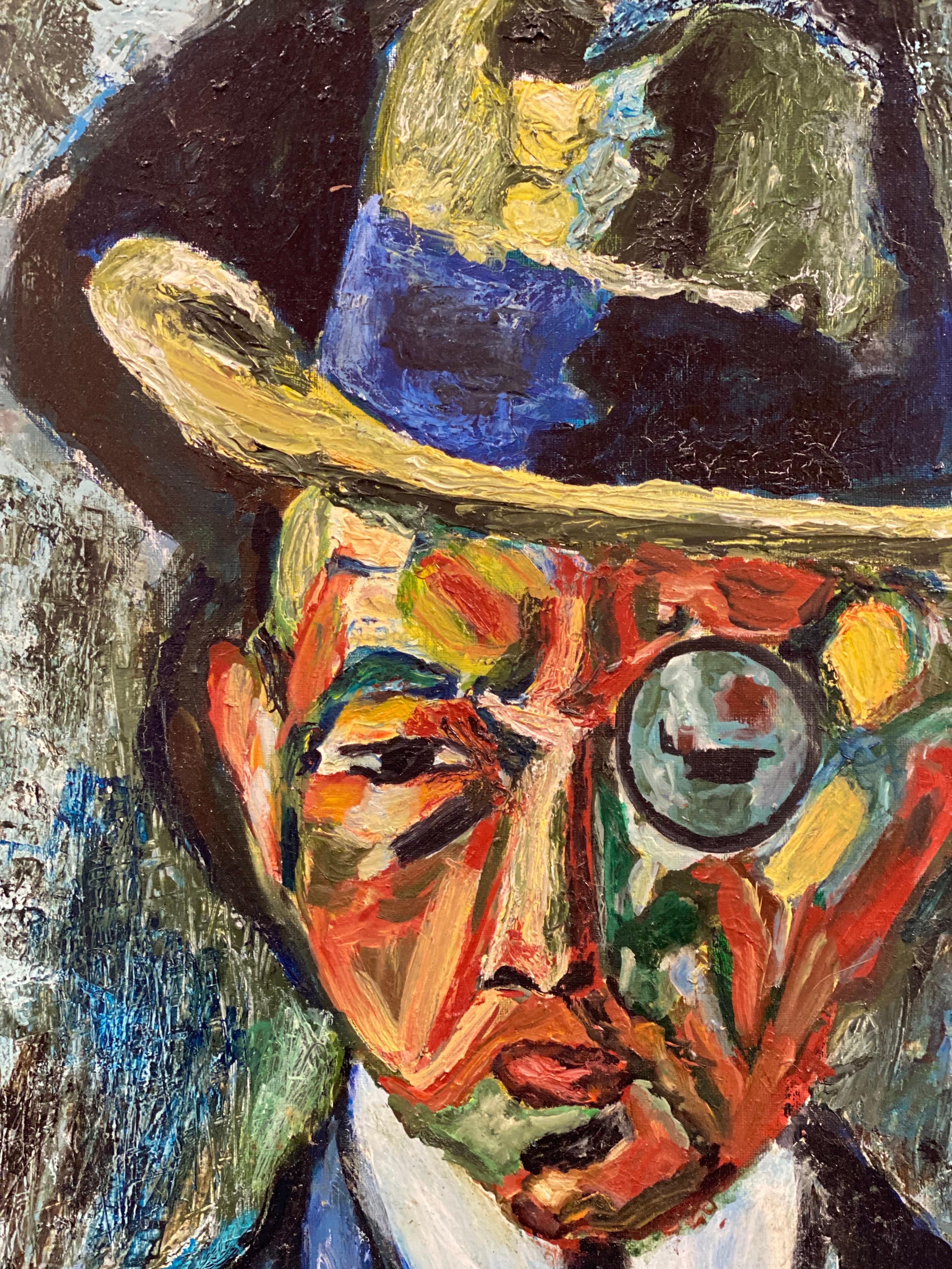 Peinture à l'huile moderniste et coloriste française - Portrait abstrait d'un gentleman  en vente 2