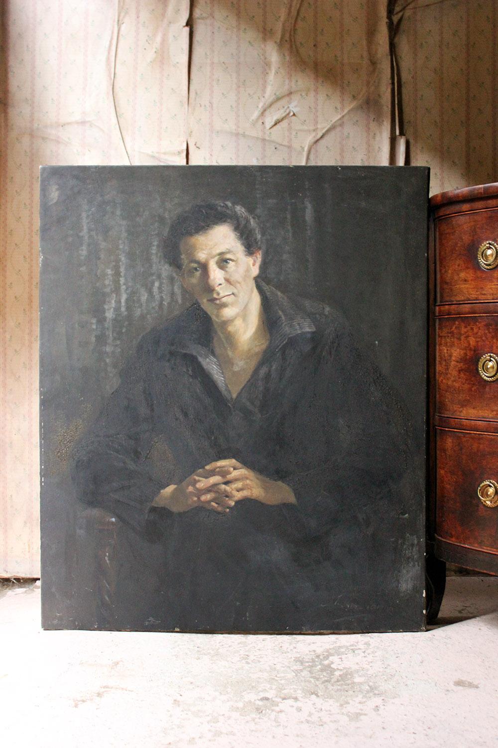 20th Century French School Oil on Canvas Portrait of a Gentleman circa 1935-1955 10