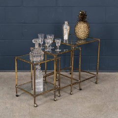 20thC French Set Of Three Brass Faux Bamboo Nesting Tables By Maison Jansen