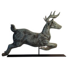 20thc Full Body Copper Deer Weather Vane Mounted