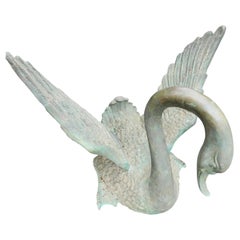20thC Garden Cast Bronze of a Swan with Wings Spread