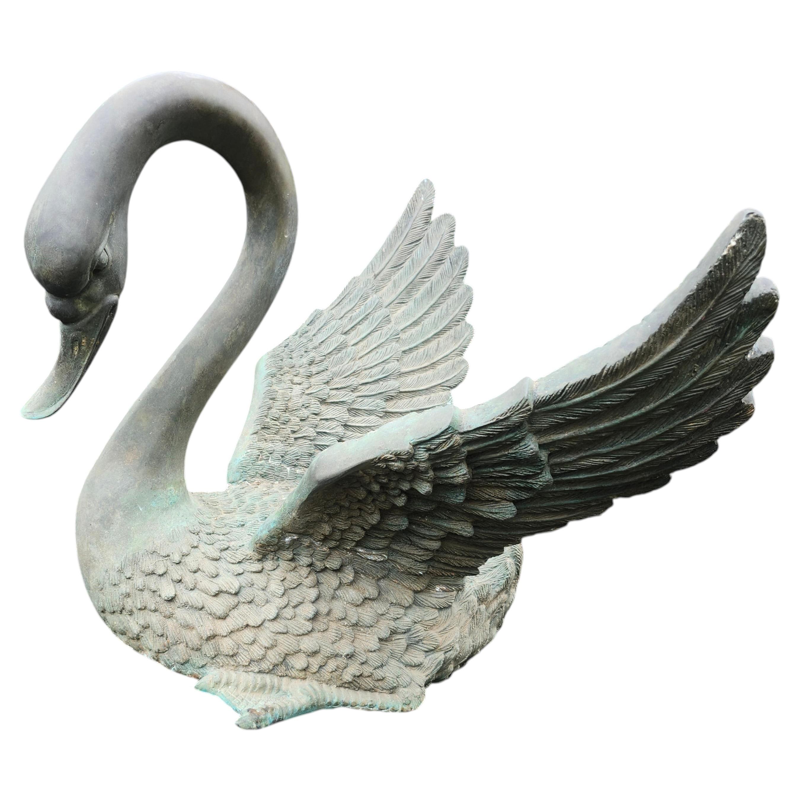 20thC Garden Cast Bronze of a Swan with Wings Spread For Sale