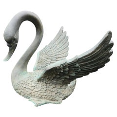 20thC Garden Cast Bronze of a Swan with Wings Spread