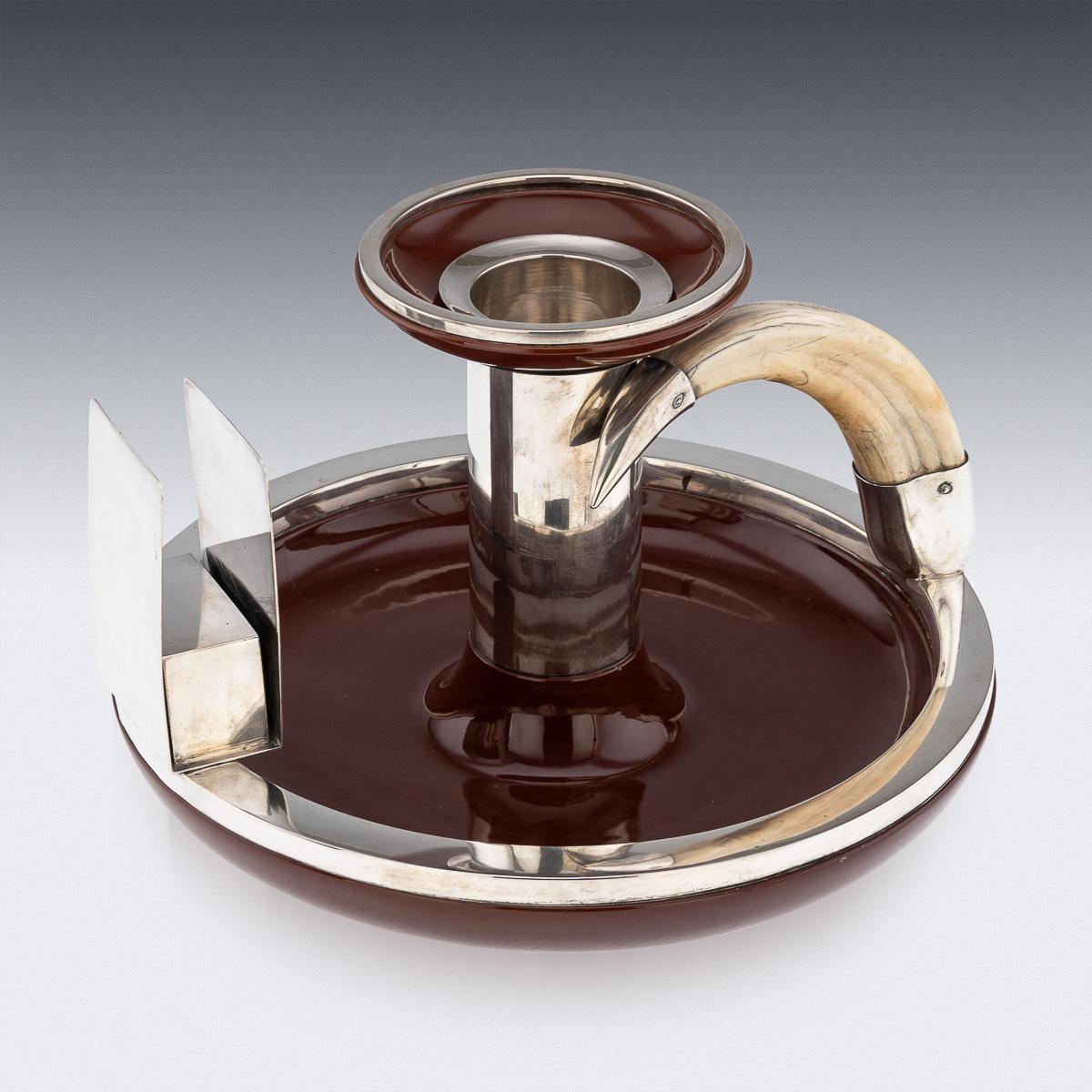 Other 20thC German Solid Silver, Ceramic & Boar Tusk Cigarette Box Holder & Ashtray For Sale