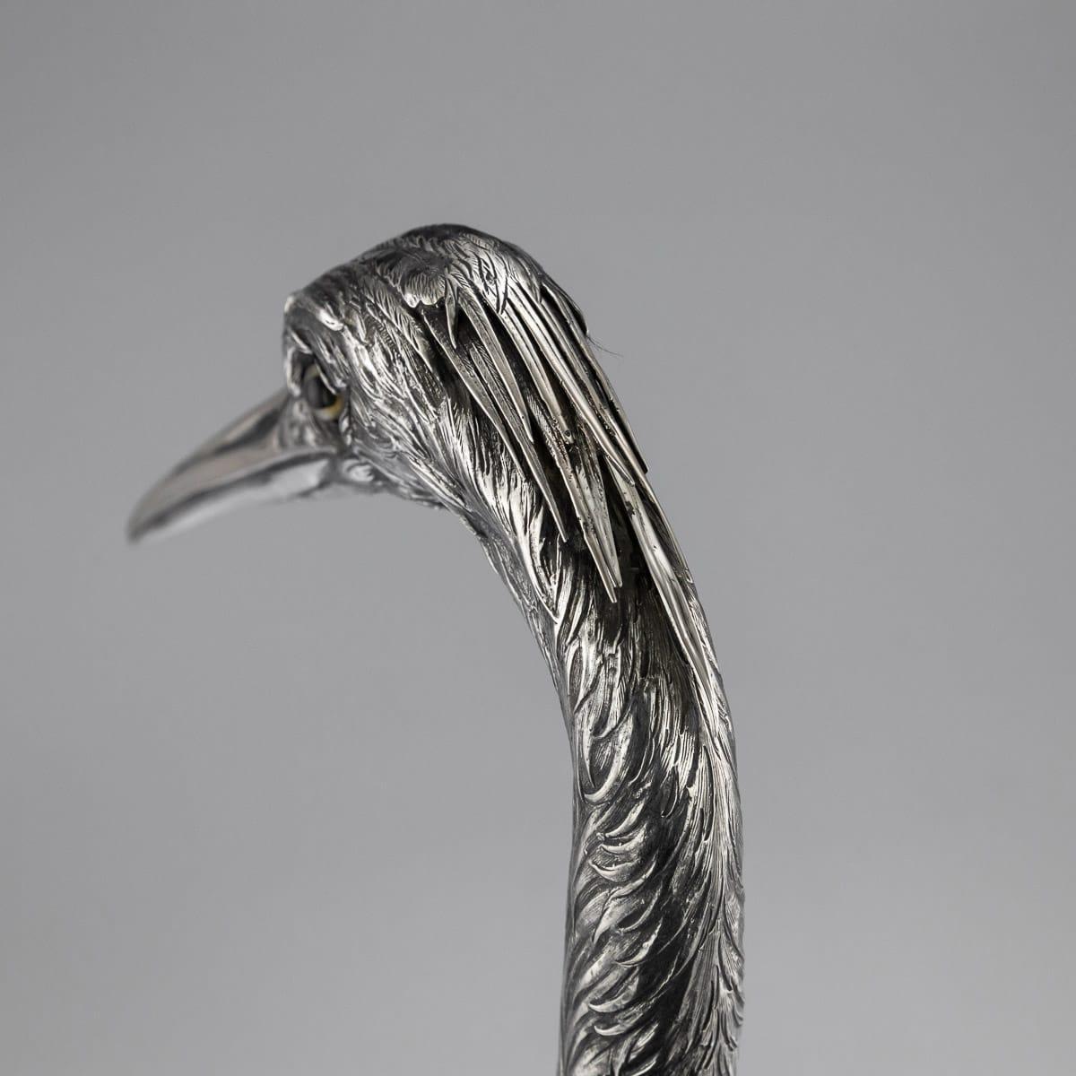 Deutsche dekorative Storkfigur aus massivem Silber des 20. Jahrhunderts, Hanau, um 1900 im Angebot 9