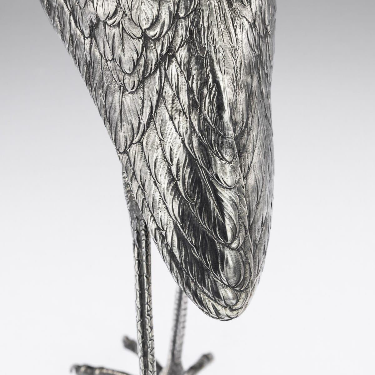Deutsche dekorative Storkfigur aus massivem Silber des 20. Jahrhunderts, Hanau, um 1900 im Angebot 15