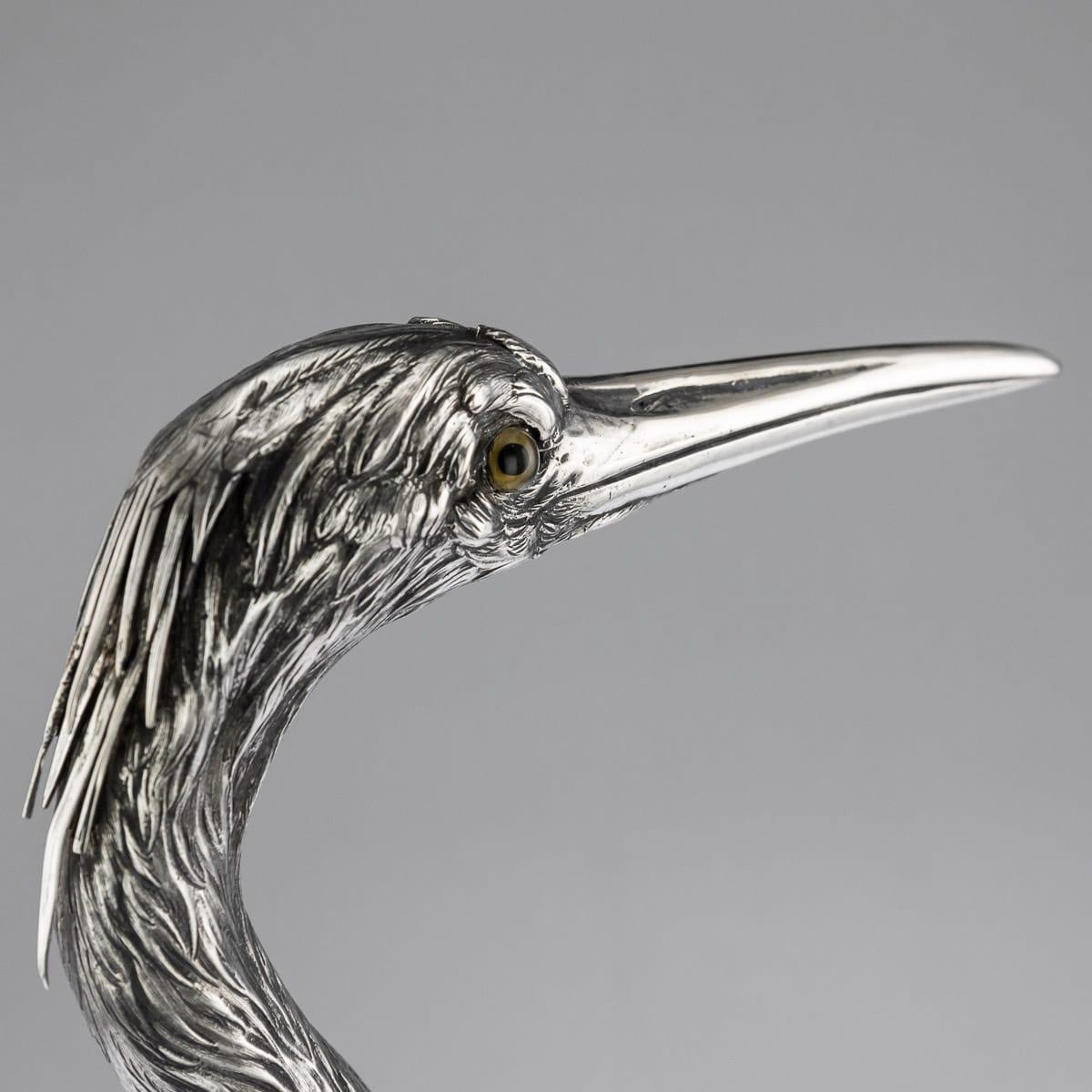 Deutsche dekorative Storkfigur aus massivem Silber des 20. Jahrhunderts, Hanau, um 1900 im Angebot 6