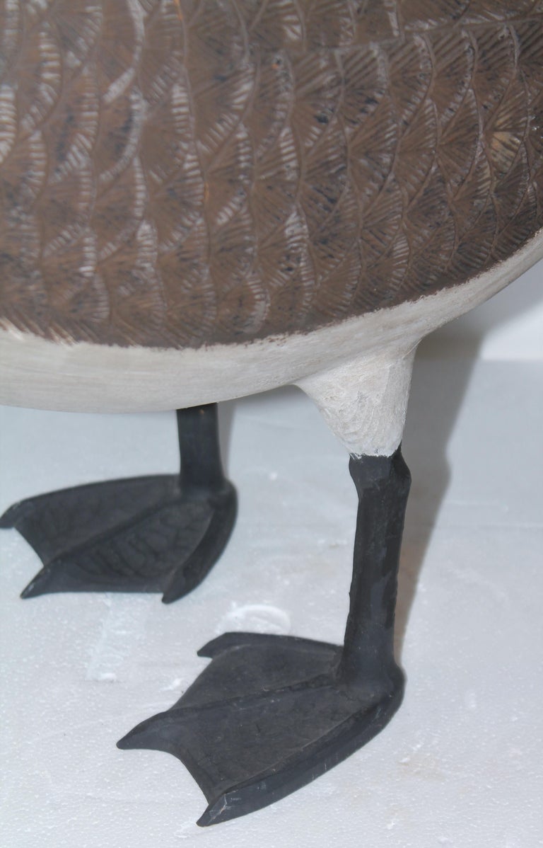Wood 20th C Hand Carved & Painted Canadian Goose For Sale