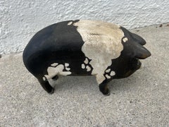 20thc Hand Carved Painted Folk Art Wooden Pig