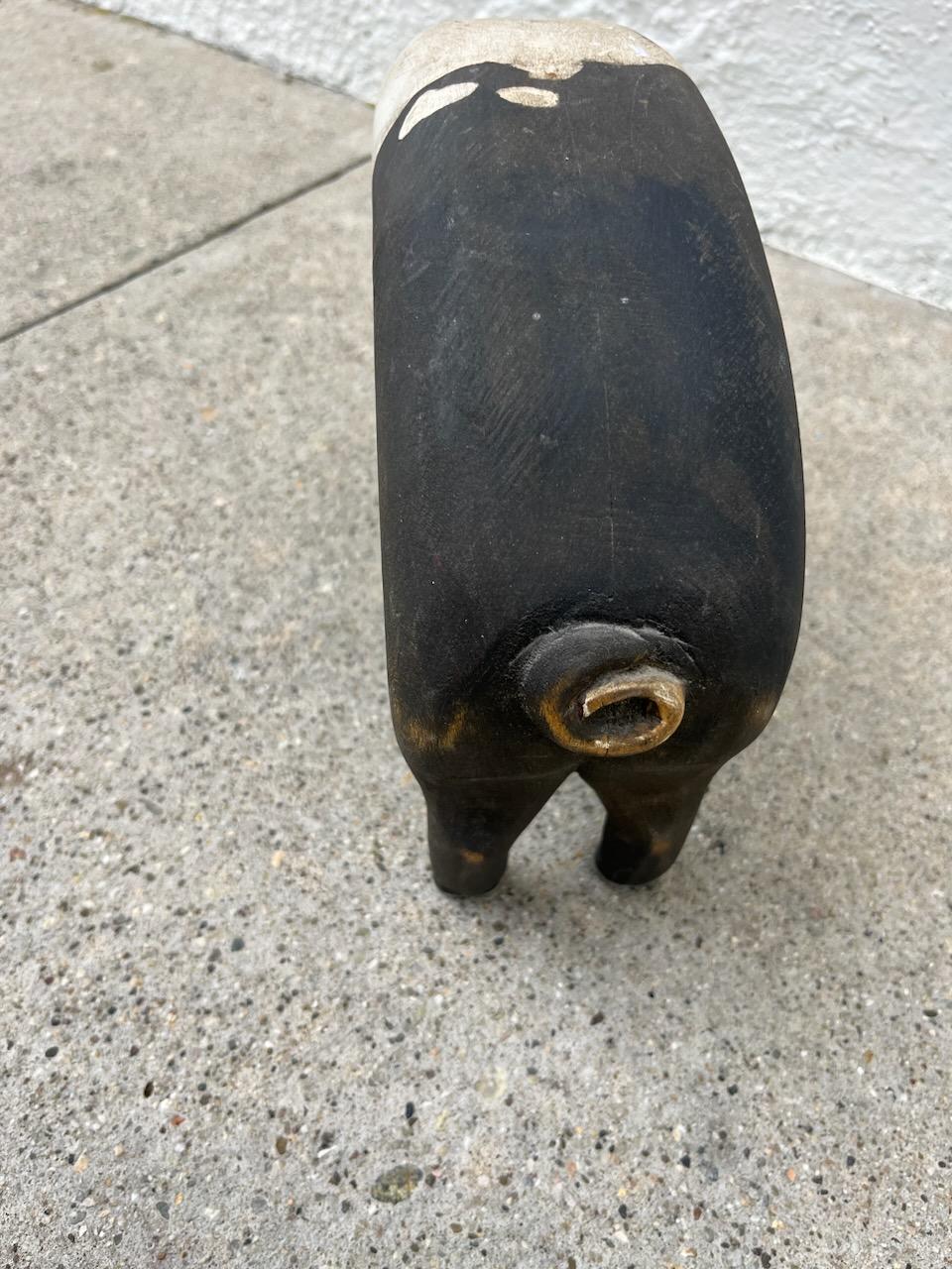 20th Century 20thc Hand Carved Painted Folk Art Wooden Pig