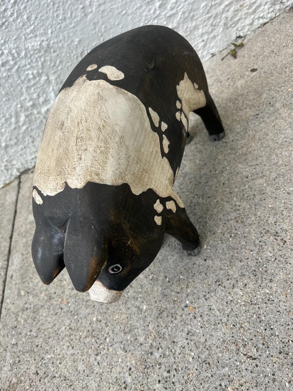 20thc Hand Carved Painted Folk Art Wooden Pig 1