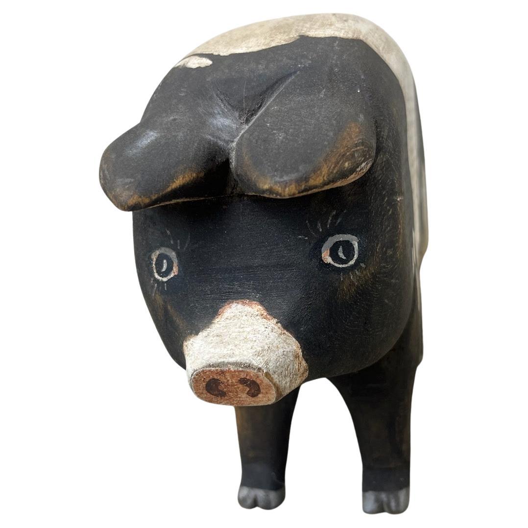 20thc Hand Carved Painted Folk Art Wooden Pig
