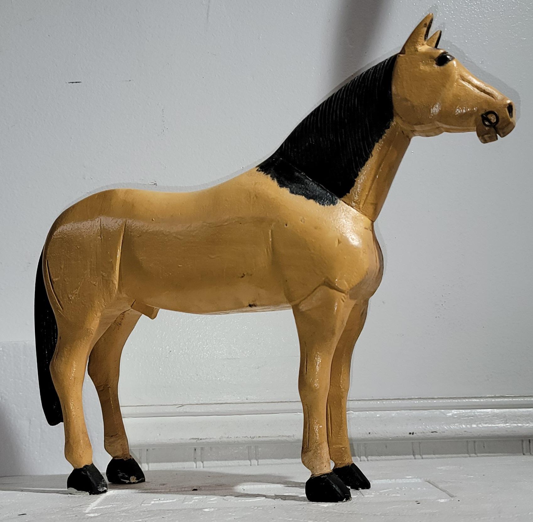 American 20Thc Hand Carved & Painted Horse Sculpture For Sale