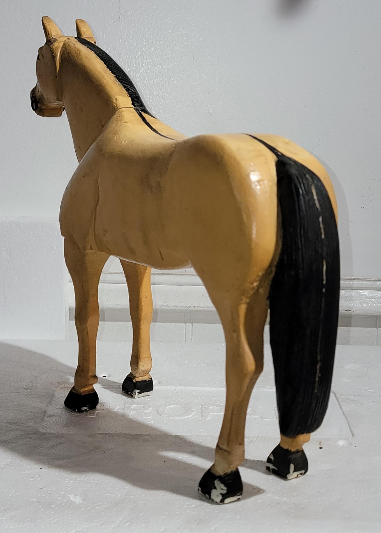 Wood 20Thc Hand Carved & Painted Horse Sculpture For Sale