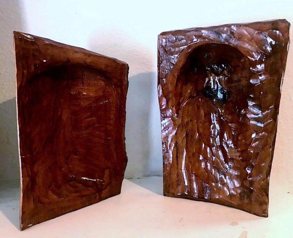 American 20th Century Hand Carved Wood Folk Art Carvings / Bookends