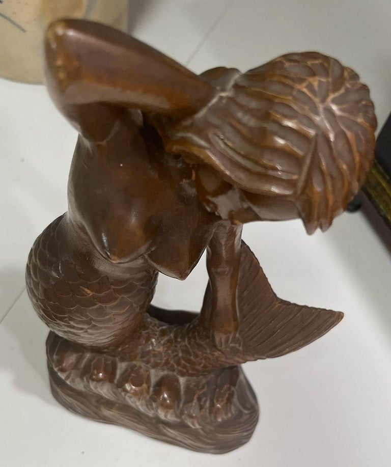 20thc Hand Carved Wood Mermaid Statue For Sale at 1stDibs