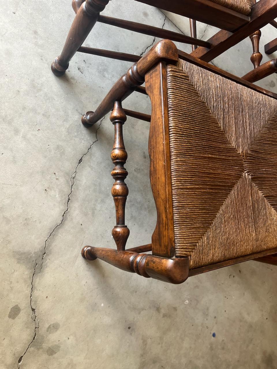 Sillas con Respaldo de Escalera Artesanales del Siglo XX con Asientos de Rush Adirondack en venta
