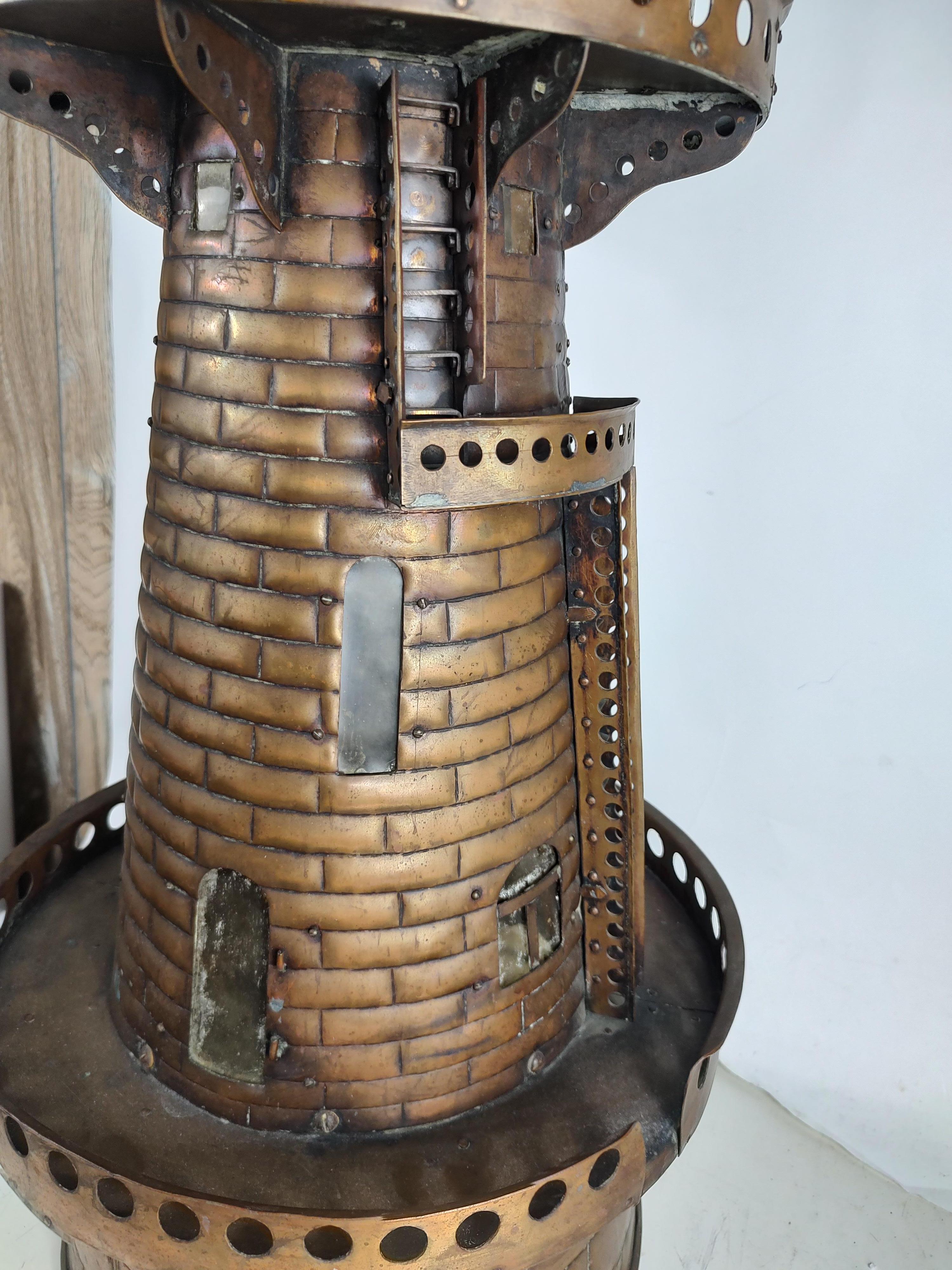 20th C, Hand Crafted Tall Copper Electrified Lighthouse Table Lamp For Sale 6
