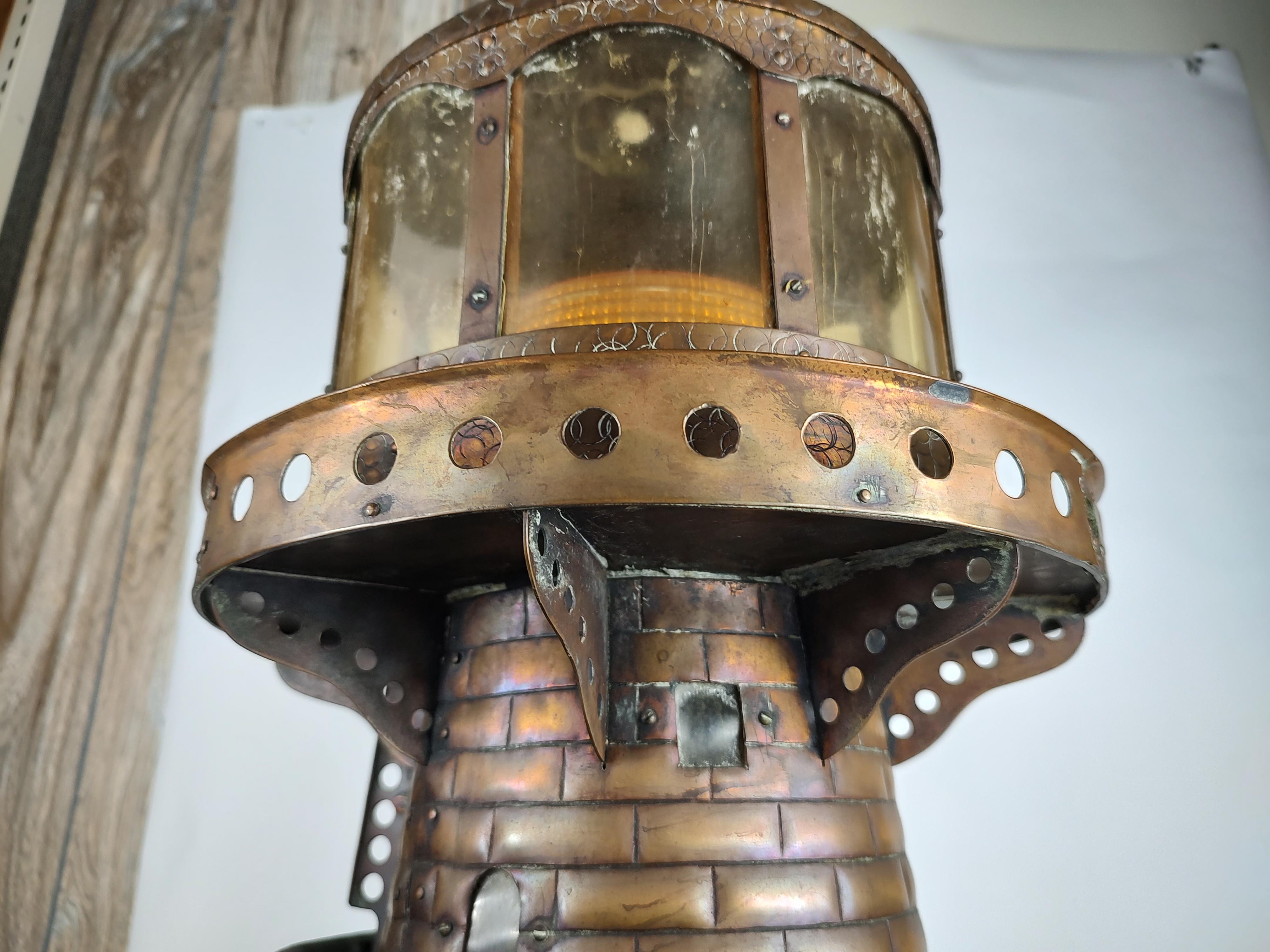 Mid-20th Century 20th C, Hand Crafted Tall Copper Electrified Lighthouse Table Lamp For Sale