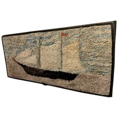20Thc Hand Hooked Sailboat   Mounted Rug
