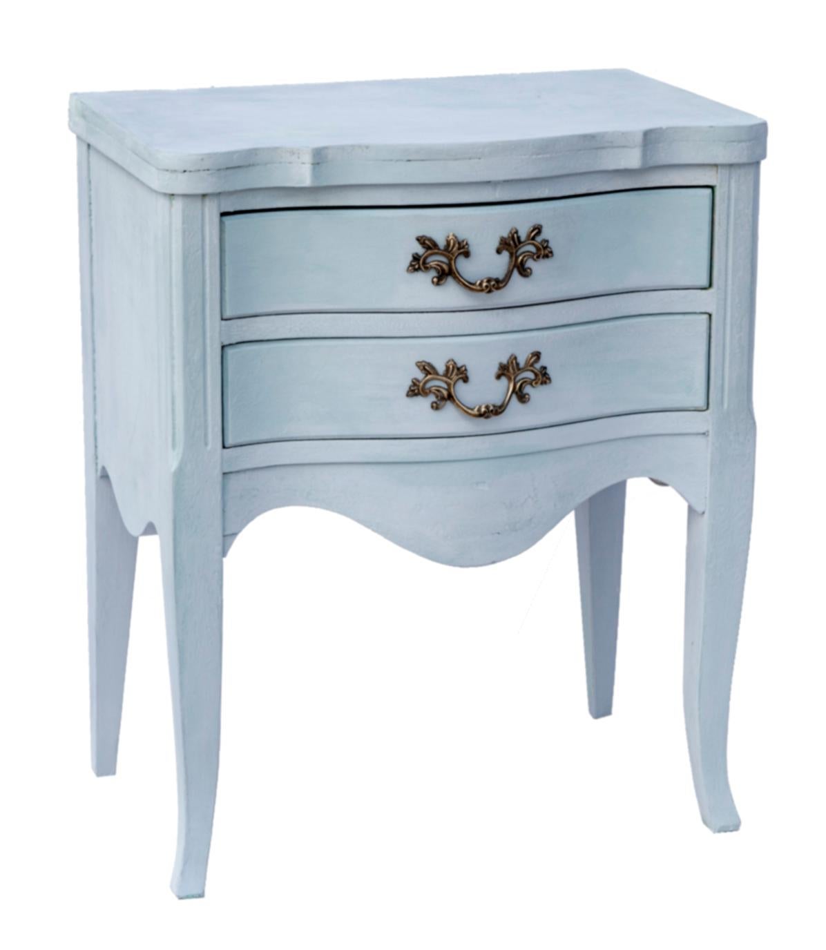 American 20thC Hand-painted Light Blue Louis XVI Nightstands; a pair  For Sale