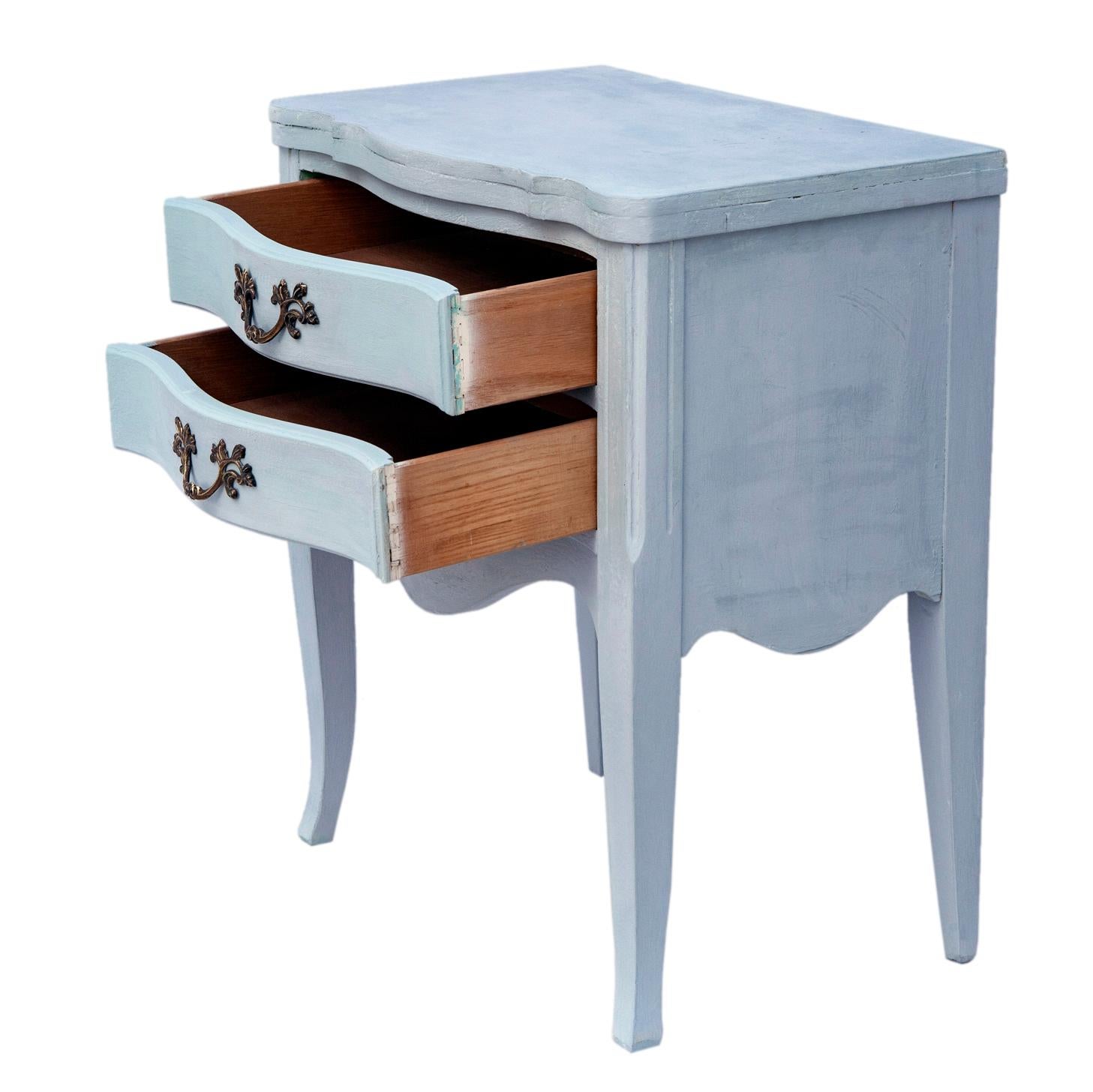 Hand-Painted 20thC Hand-painted Light Blue Louis XVI Nightstands; a pair  For Sale