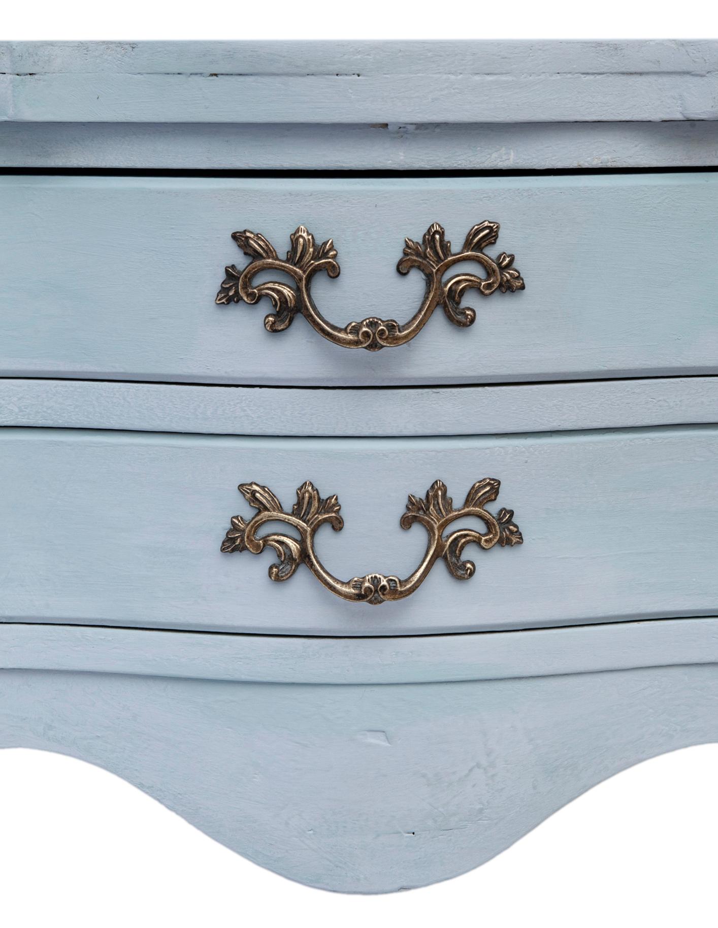 20thC Hand-painted Light Blue Louis XVI Nightstands; a pair  For Sale 1