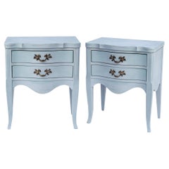 20thC Hand-painted Light Blue Louis XVI Nightstands; a pair 