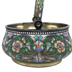 20th Century Imperial Russian Solid Silver & Enamel Basket V Agafonov circa 1910