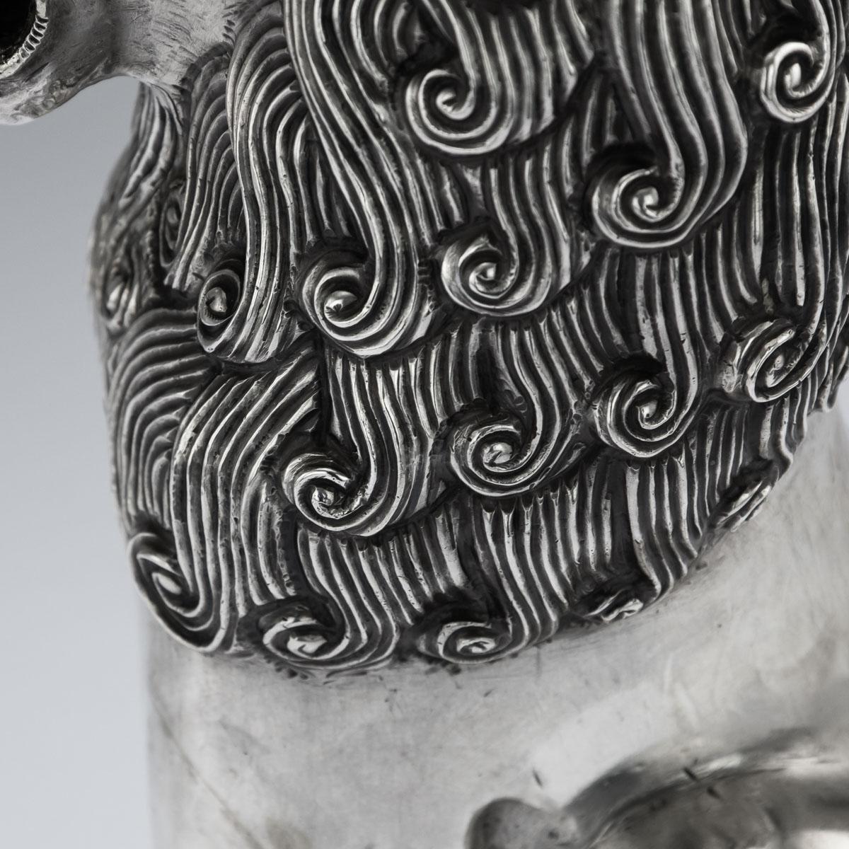 20th Century Indian Solid Silver Pair of Royal Throne Lion Figures, circa 1900 7