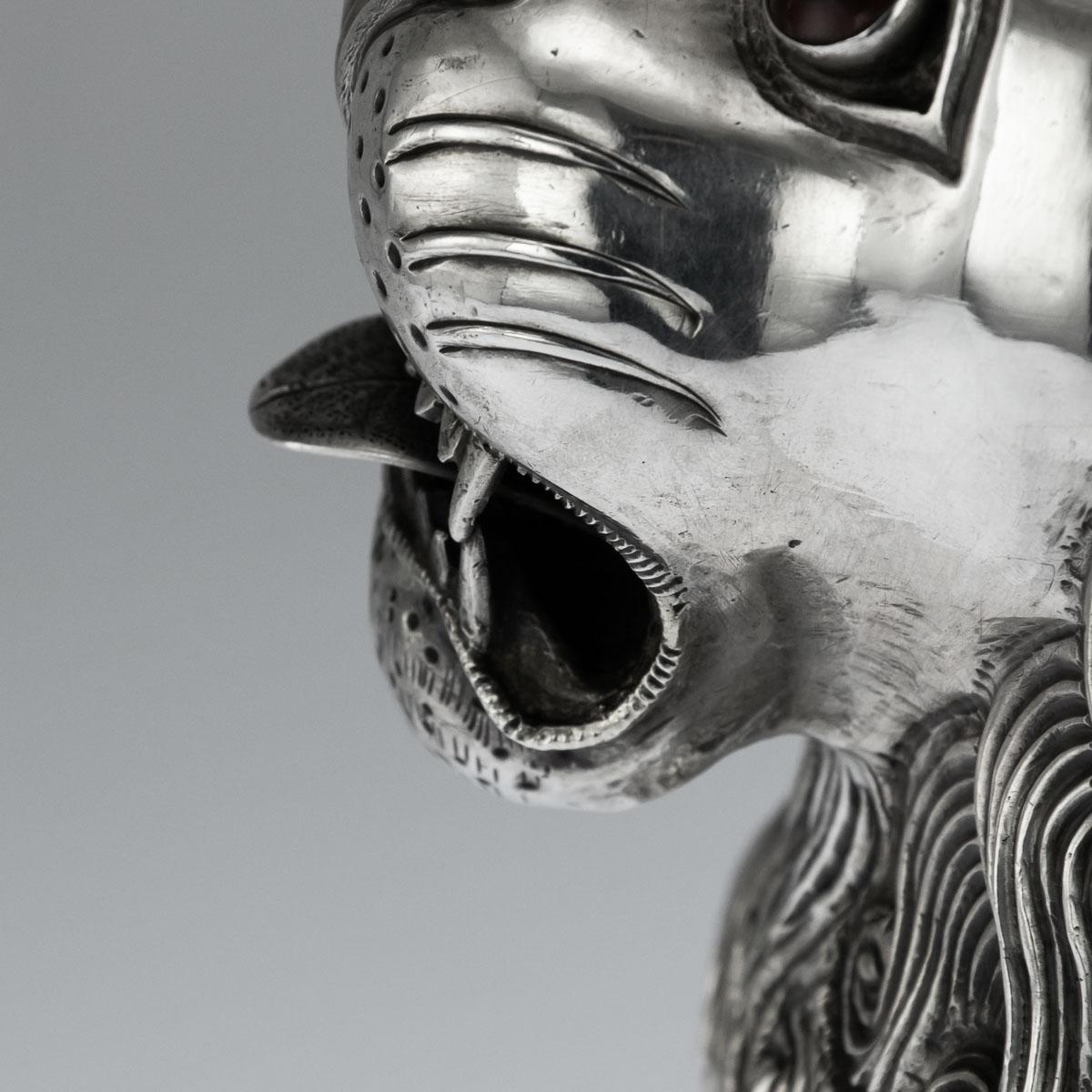 20th Century Indian Solid Silver Pair of Royal Throne Lion Figures, circa 1900 9