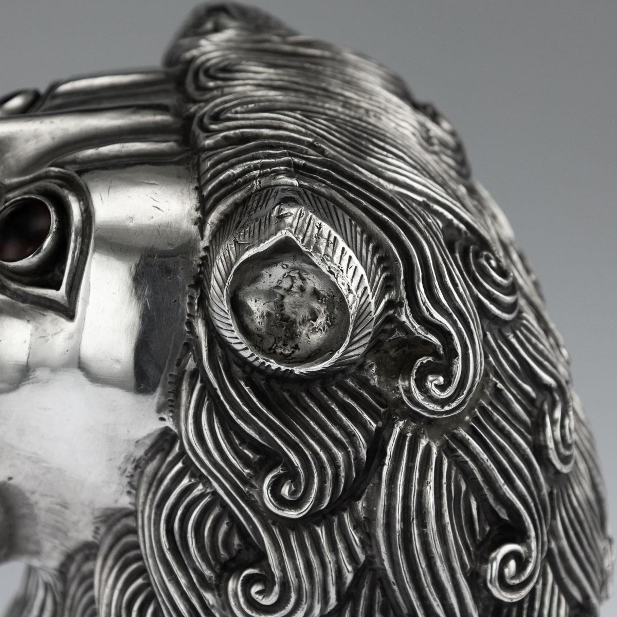 20th Century Indian Solid Silver Pair of Royal Throne Lion Figures, circa 1900 10