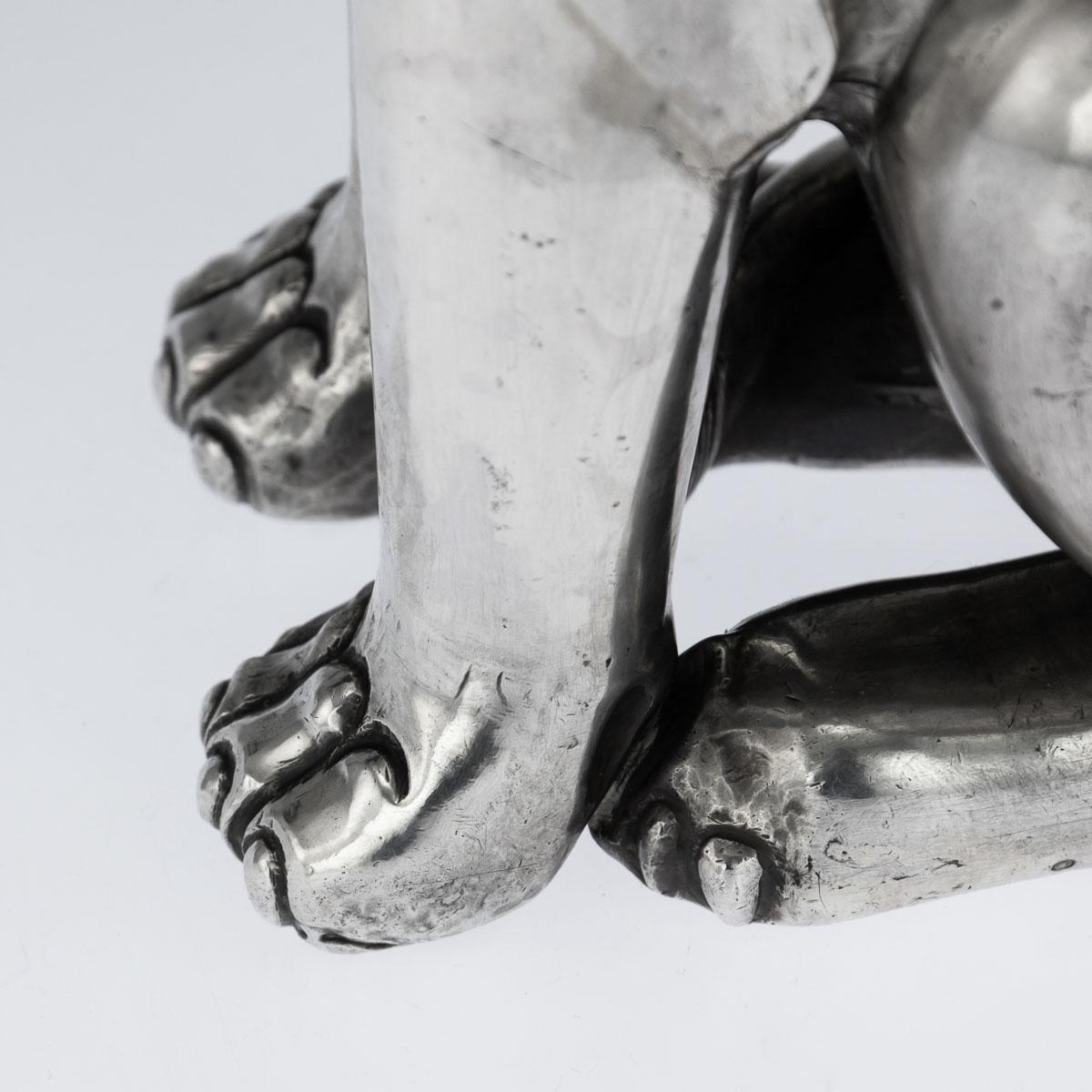 20th Century Indian Solid Silver Pair of Royal Throne Lion Figures, circa 1900 13