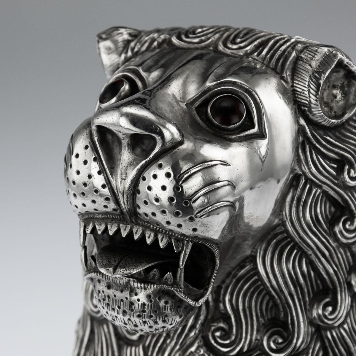 20th Century Indian Solid Silver Pair of Royal Throne Lion Figures, circa 1900 6