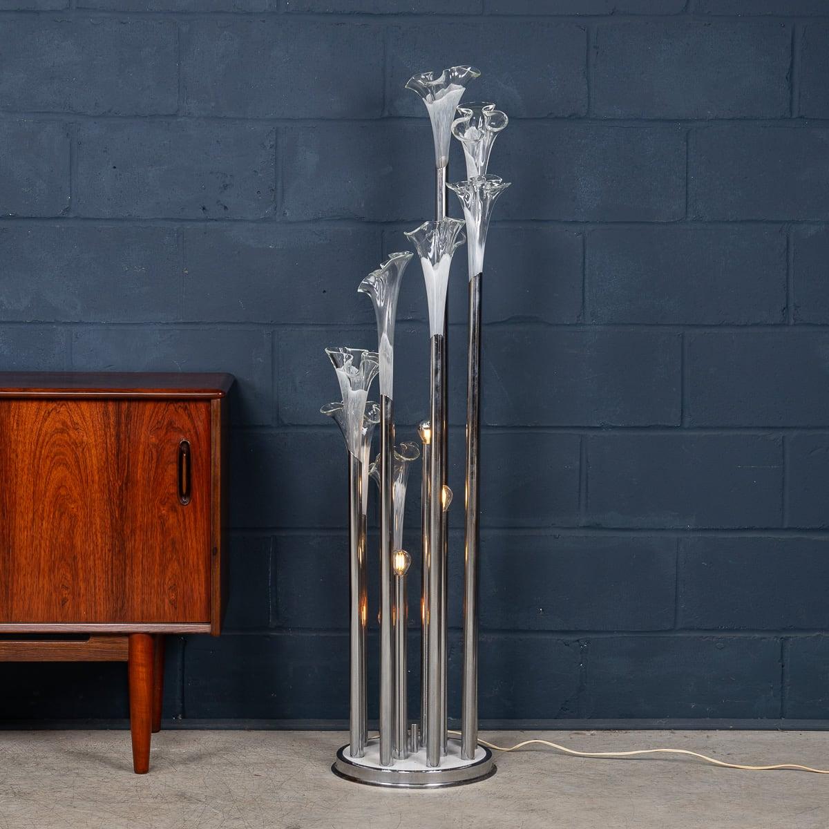 20thC Italian Chrome & Glass Floor Lamp By Paolo Venini, Made In Murano c.1970 In Good Condition For Sale In Royal Tunbridge Wells, Kent