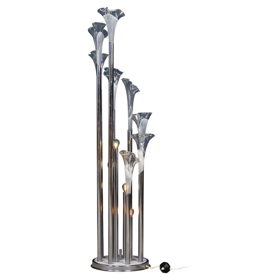 20thC Italian Chrome & Glass Floor Lamp By Paolo Venini, Made In Murano c.1970 For Sale