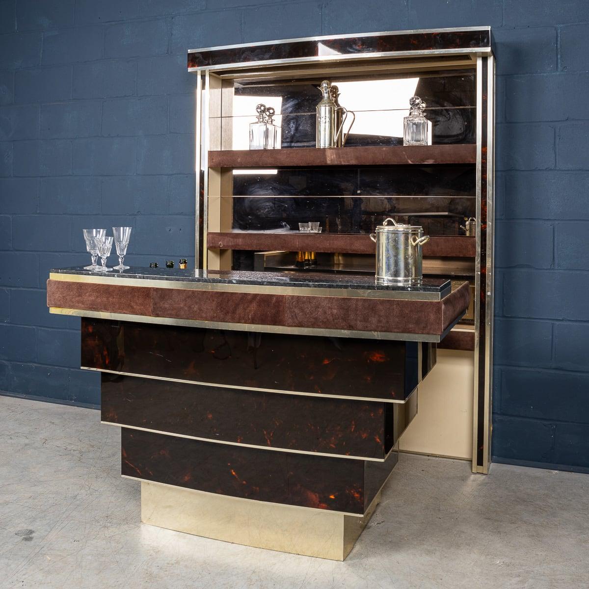 Altro Bar in ottone e tartaruga finta del XX secolo con piano in marmo, Willy Rizzo